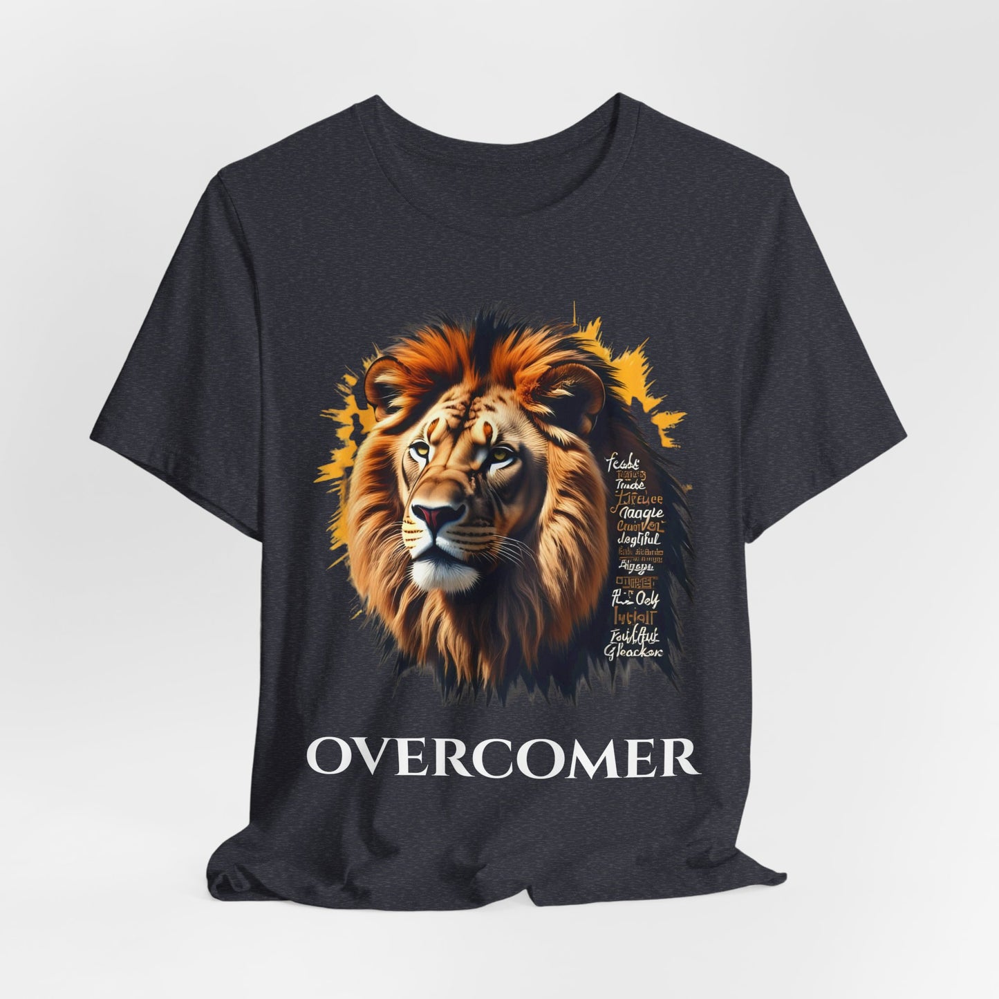 Inspirational Lion Graphic Tee, Faith-Based Shirt, Motivational Unisex Top, Perfect Gift for Lion Lovers, Overcomer Phrase Tee
