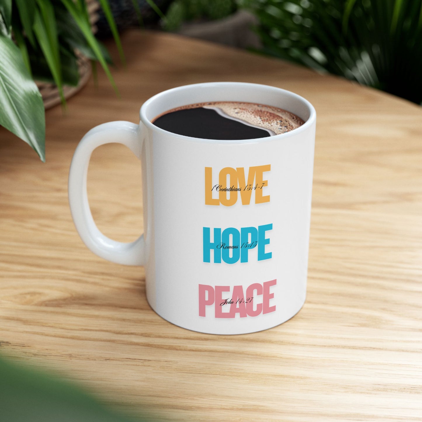 Inspirational Ceramic Mug - Hope, Love, Peace - Motivational Gift for Friends, Family, Coffee Lovers, Self-Care, Affirmation