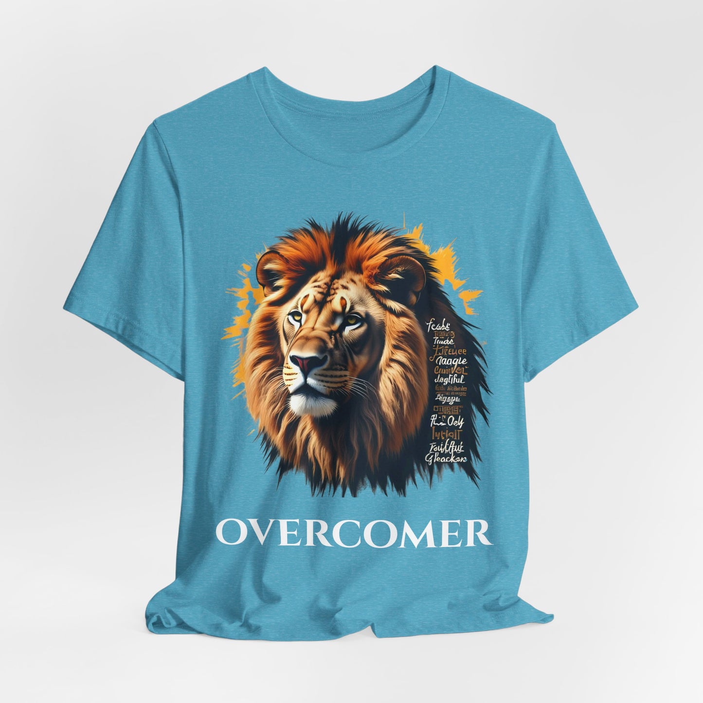 Inspirational Lion Graphic Tee, Faith-Based Shirt, Motivational Unisex Top, Perfect Gift for Lion Lovers, Overcomer Phrase Tee