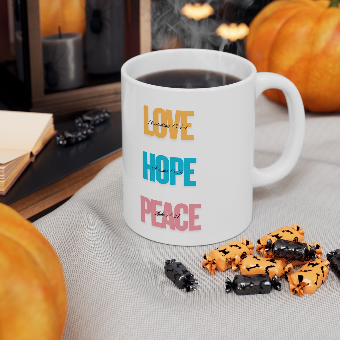 Inspirational Ceramic Mug - Hope, Love, Peace - Motivational Gift for Friends, Family, Coffee Lovers, Self-Care, Affirmation