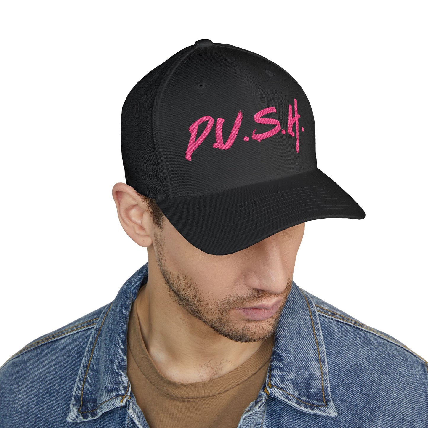 Embroidered 'P.U.S.H.' Script Baseball Cap — Motivational Pink Trucker Hat