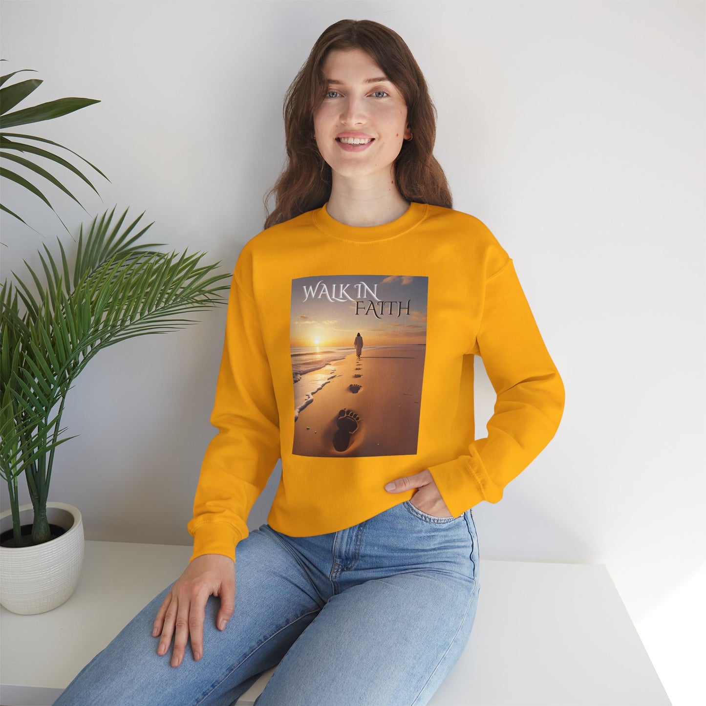 Inspirational Crewneck Sweatshirt | Walk in Faith | Cozy Unisex Apparel | Perfect Gift for Motivational Moments, Daily Wear, Praise, Comfort
