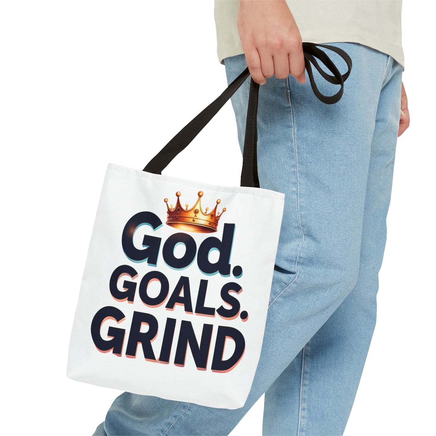 Motivational Tote Bag - God Goals Grind, Inspirational Gift, Gym Bag, Everyday Carry, Mindset Tote