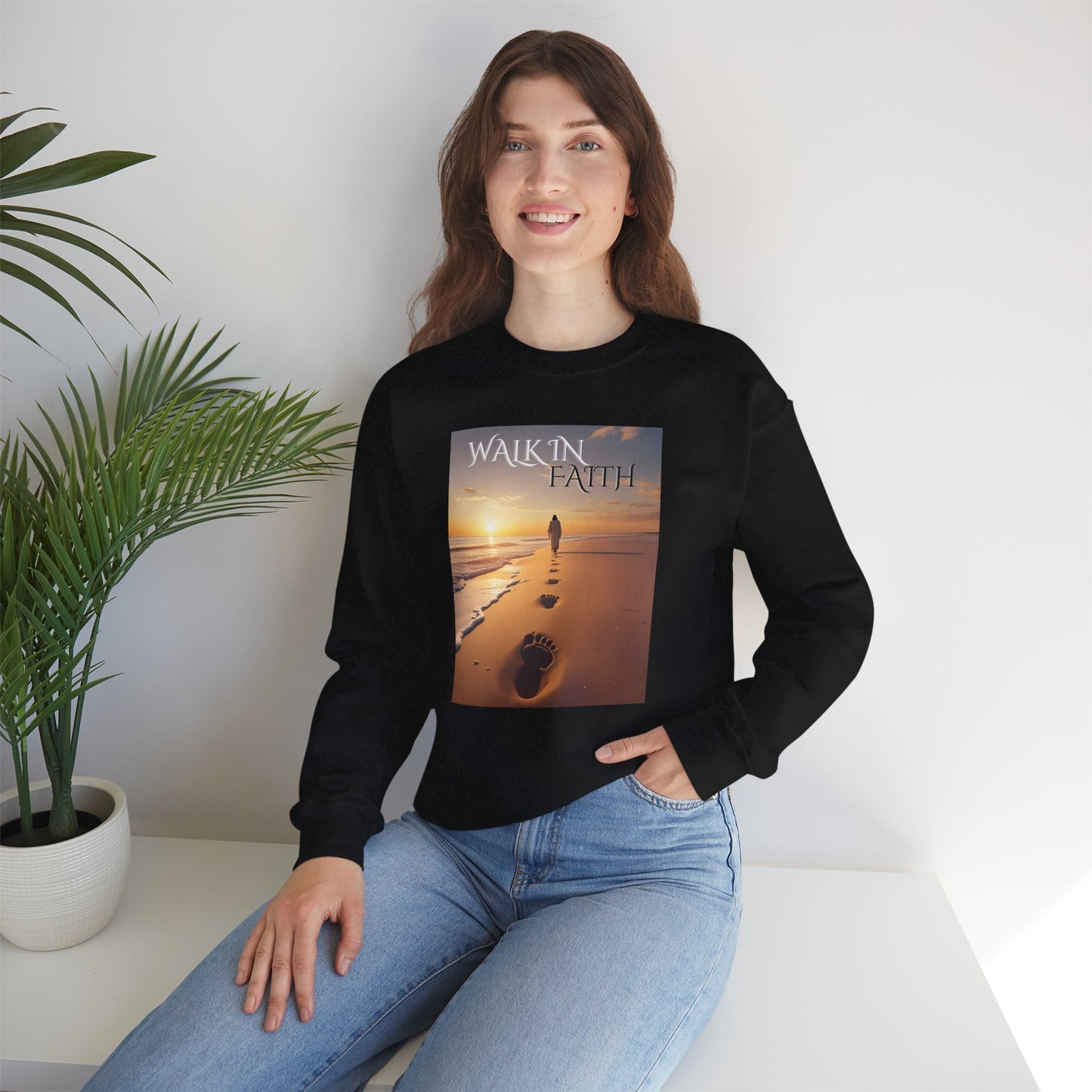 Inspirational Crewneck Sweatshirt | Walk in Faith | Cozy Unisex Apparel | Perfect Gift for Motivational Moments, Daily Wear, Praise, Comfort