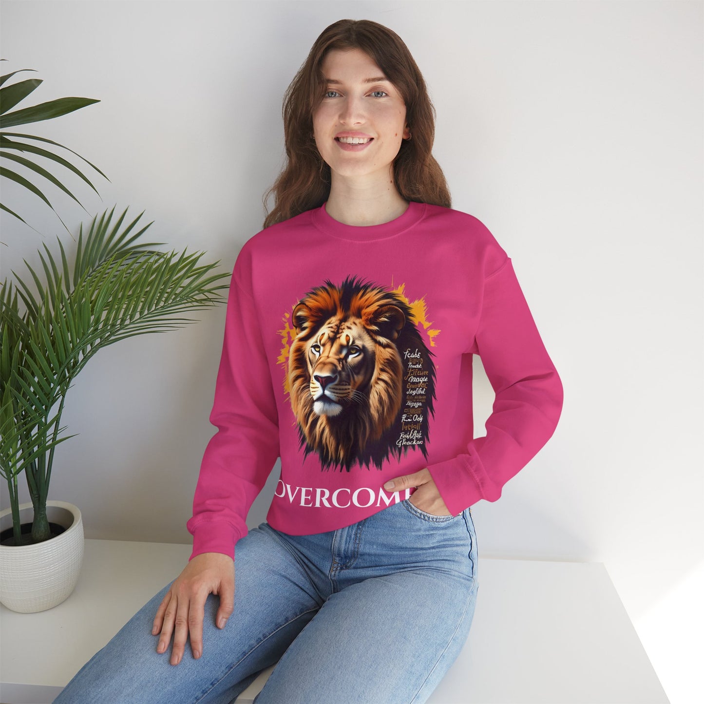 Lion Overcomer Sweatshirt - Inspirational Gift, Unisex Crewneck, Motivational Fashion, Casual Wear, Cozy Layering