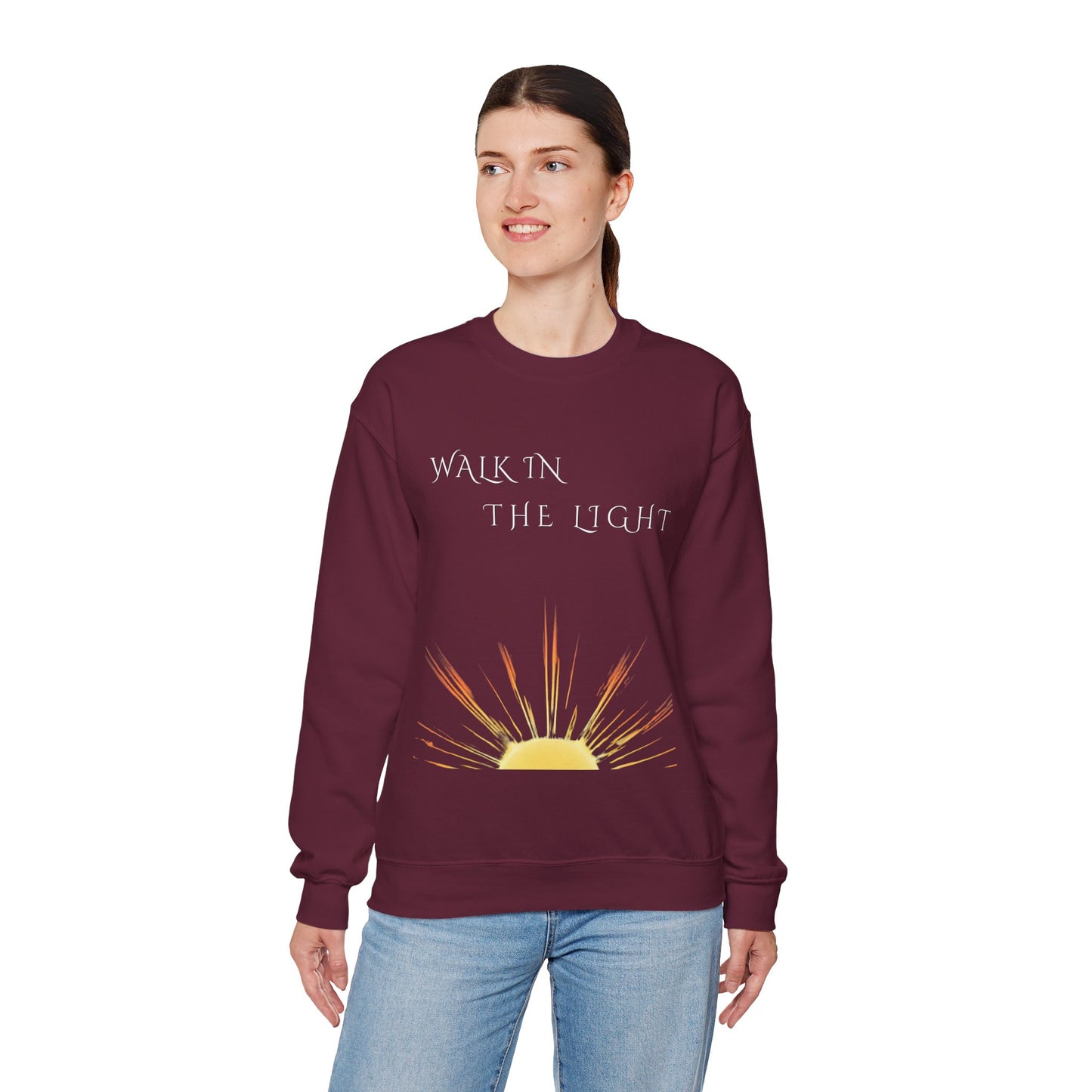 Inspirational Crewneck Sweatshirt | Walk in the Light | Cozy Unisex Sweatshirt for Self-Care, Gifts, Autumn, Empowerment, Casual Wear