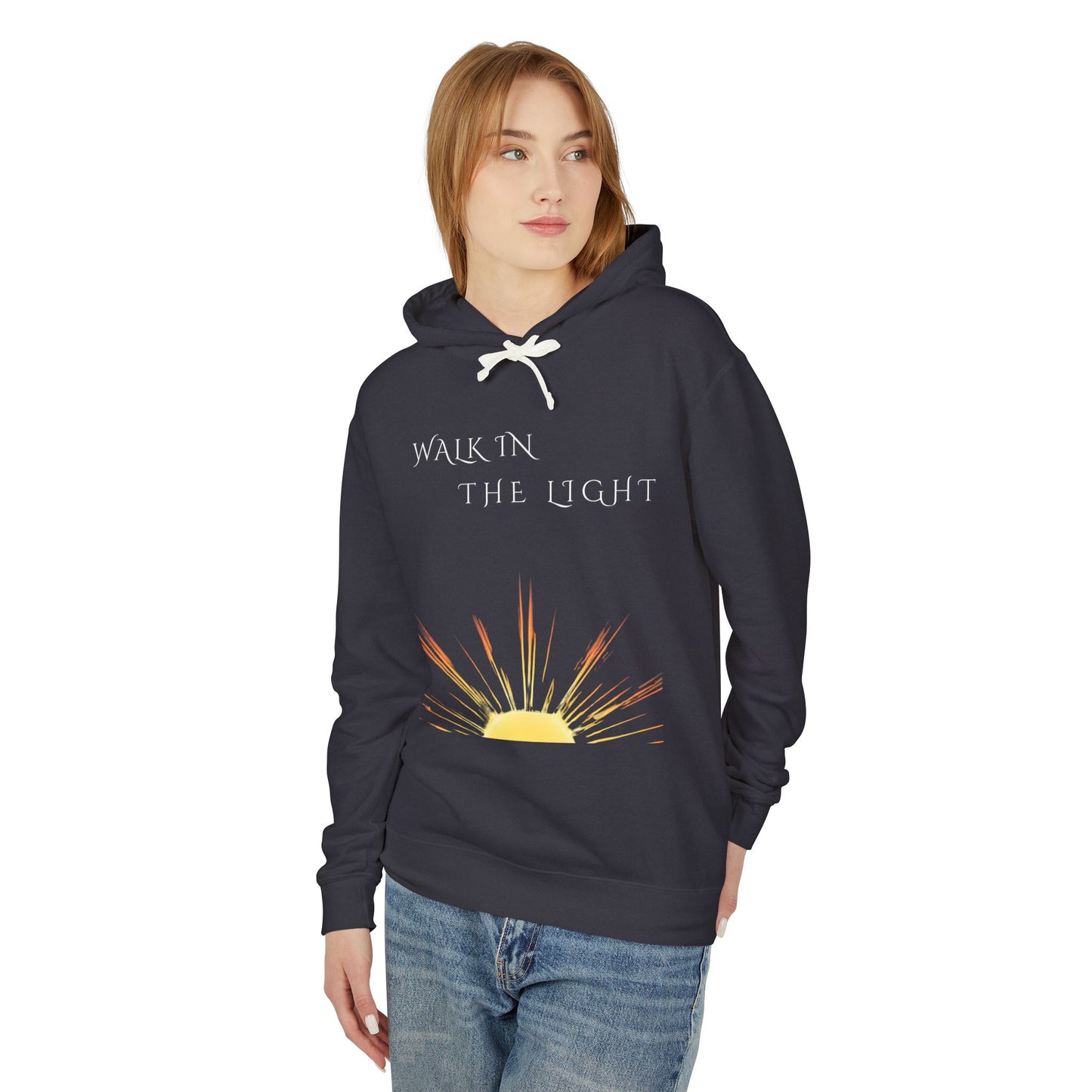 Lightweight Inspirational Hooded Sweatshirt, Motivational Gift, Cozy Autumn Layer, Unisex Casual Wear, Walk in the Light Sweatshirt
