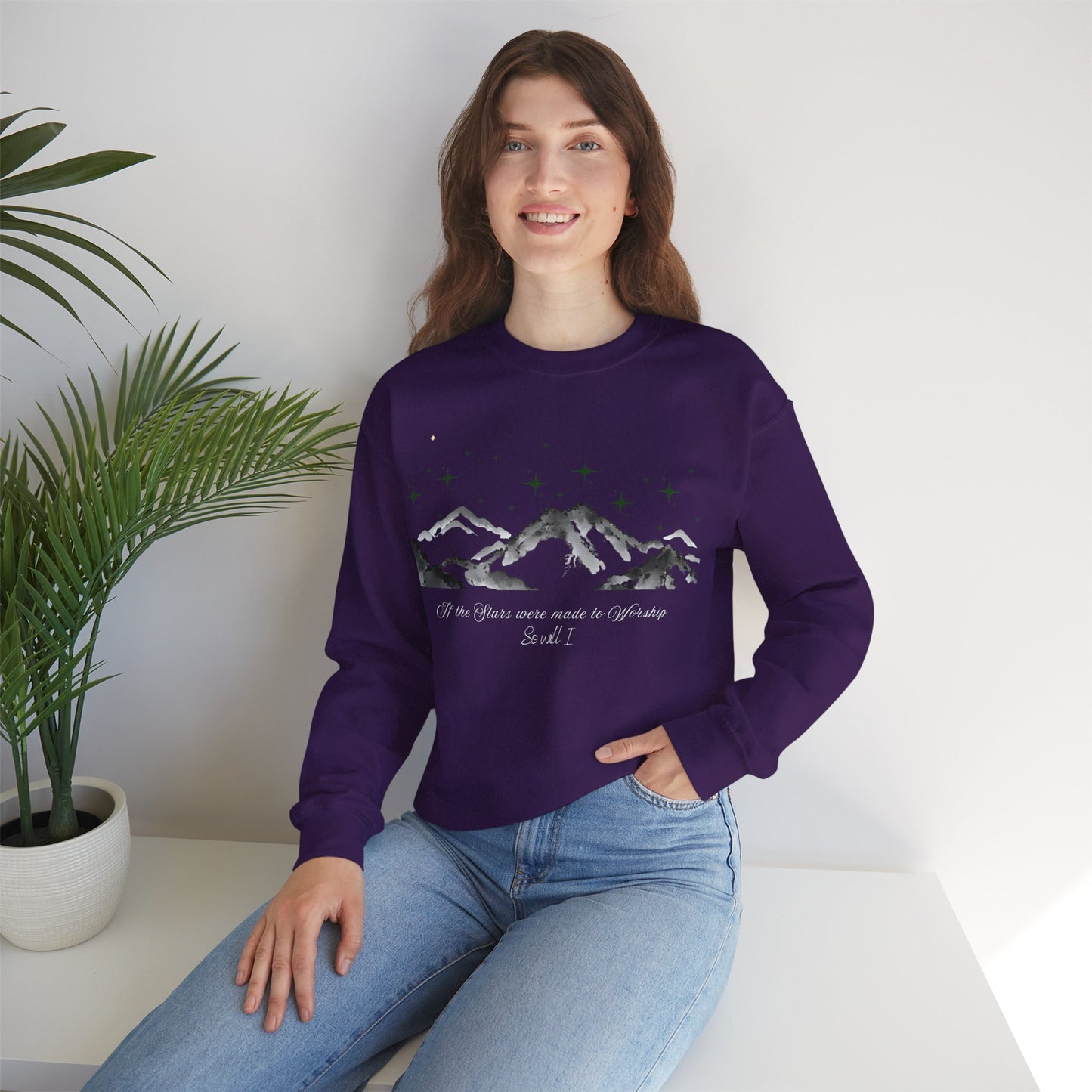 Mountain Stars Crewneck Sweatshirt, Cozy Unisex Sweatshirt, Nature Lover Gift, Outdoor Adventure Apparel, Travel Hoodie, Winter Warmth