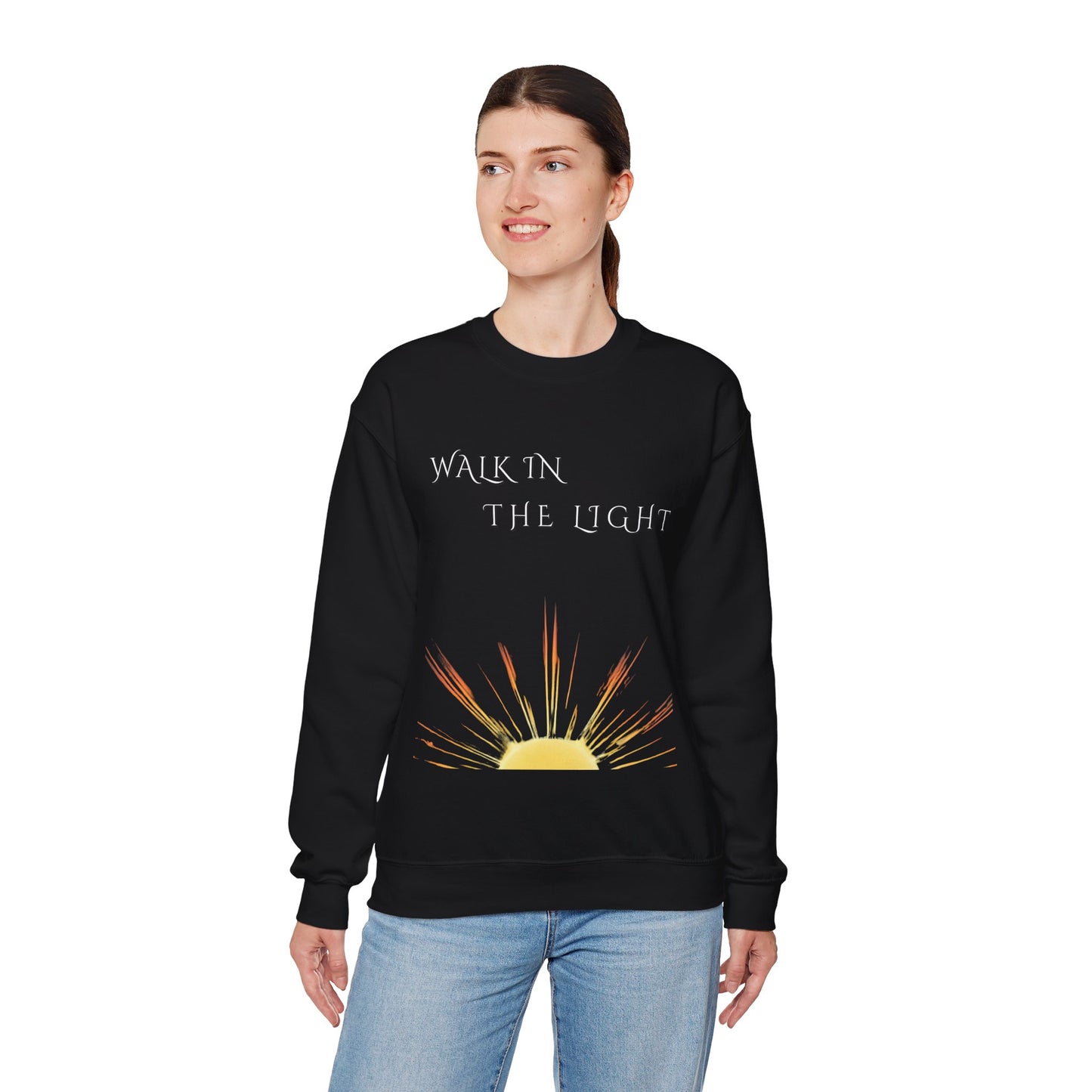 Inspirational Crewneck Sweatshirt | Walk in the Light | Cozy Unisex Sweatshirt for Self-Care, Gifts, Autumn, Empowerment, Casual Wear