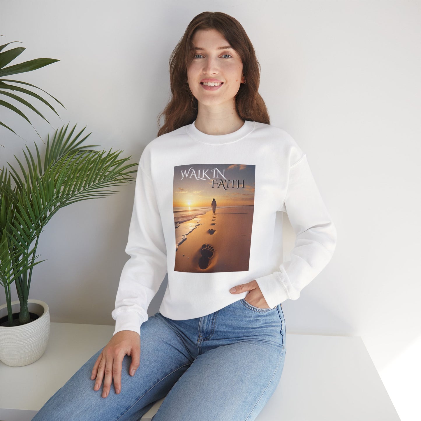 Inspirational Crewneck Sweatshirt | Walk in Faith | Cozy Unisex Apparel | Perfect Gift for Motivational Moments, Daily Wear, Praise, Comfort