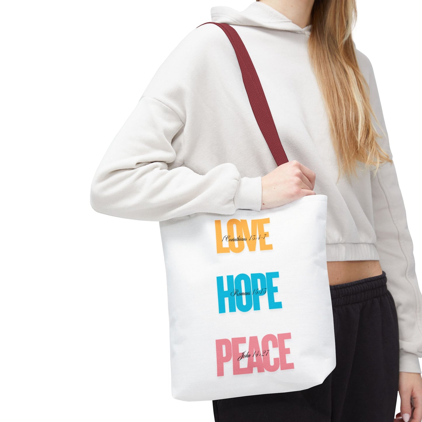 Inspirational Tote Bag - Love, Hope, Peace | Eco-Friendly Shopping, Gift for Friends, Summer Beach, Everyday Carry
