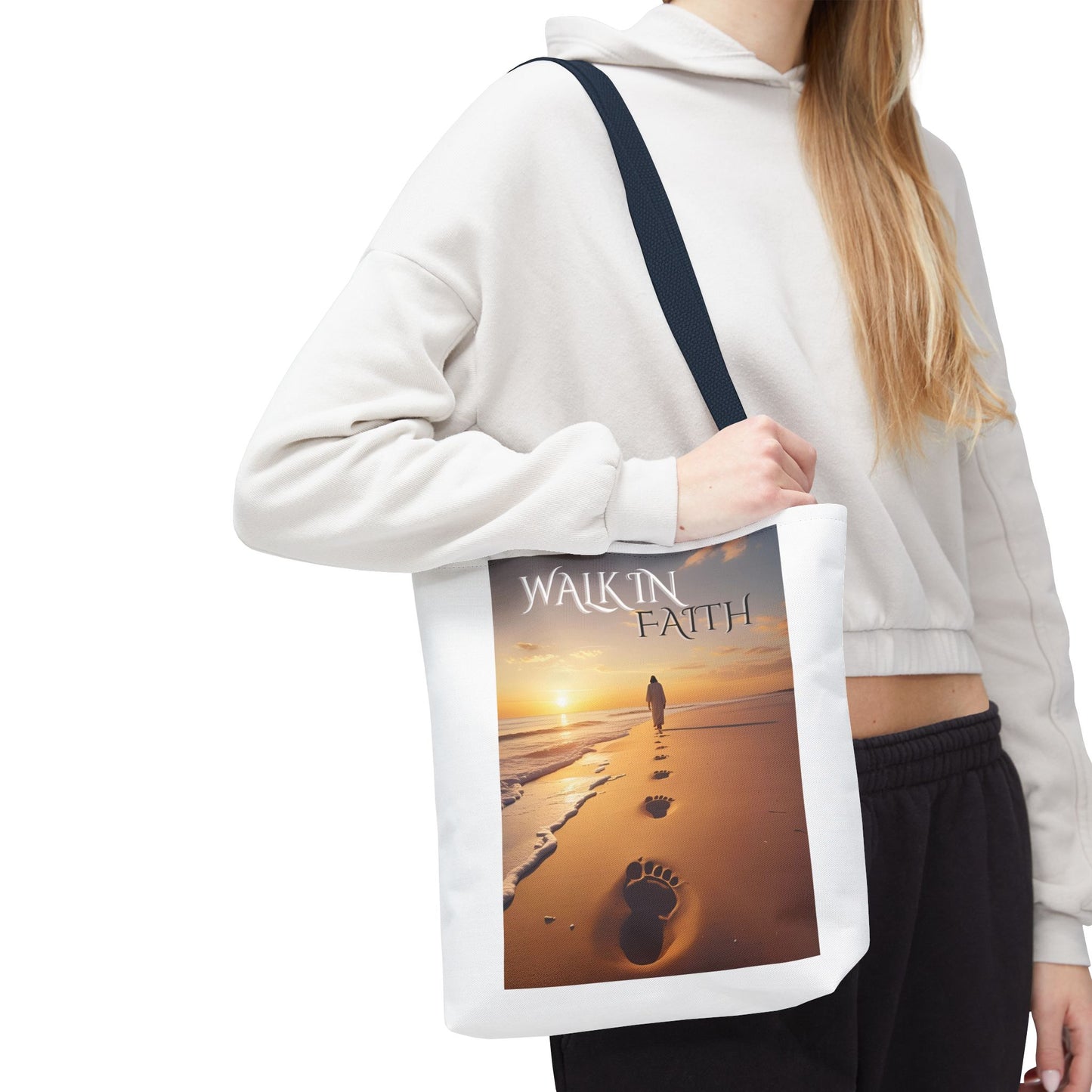 Inspirational Tote Bag with 'Walk in Faith' Design - Motivational Gift, Beach Bag, Travel Tote, Faith-Inspired Accessory, Spiritual Shopper