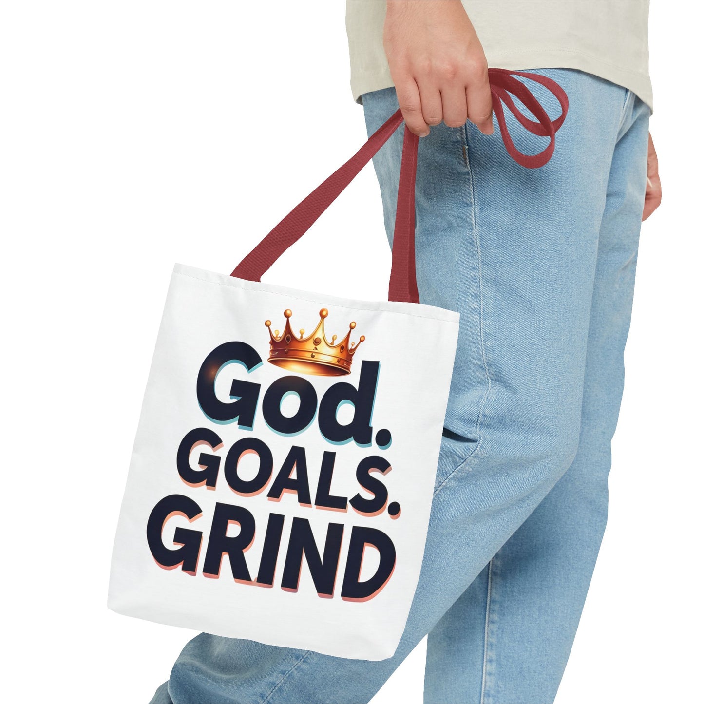 Motivational Tote Bag - God Goals Grind, Inspirational Gift, Gym Bag, Everyday Carry, Mindset Tote