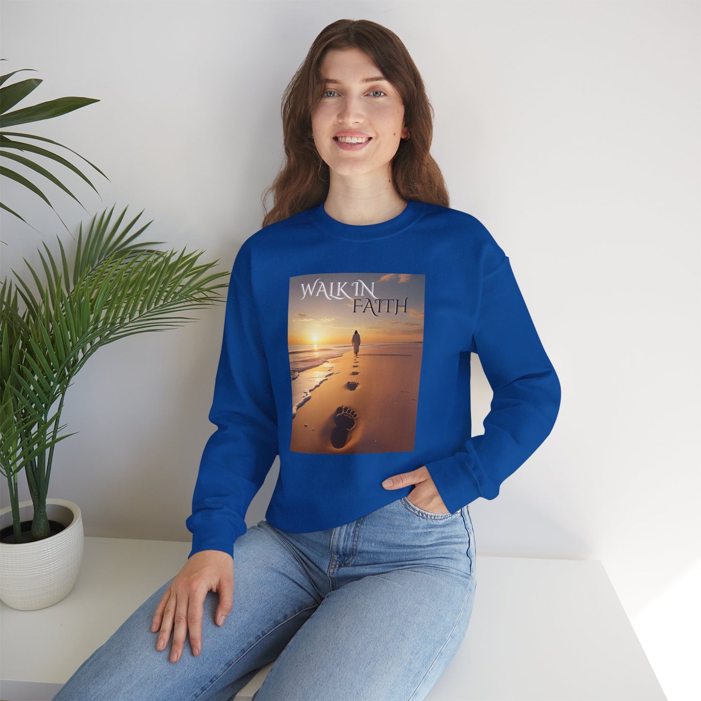 Inspirational Crewneck Sweatshirt | Walk in Faith | Cozy Unisex Apparel | Perfect Gift for Motivational Moments, Daily Wear, Praise, Comfort