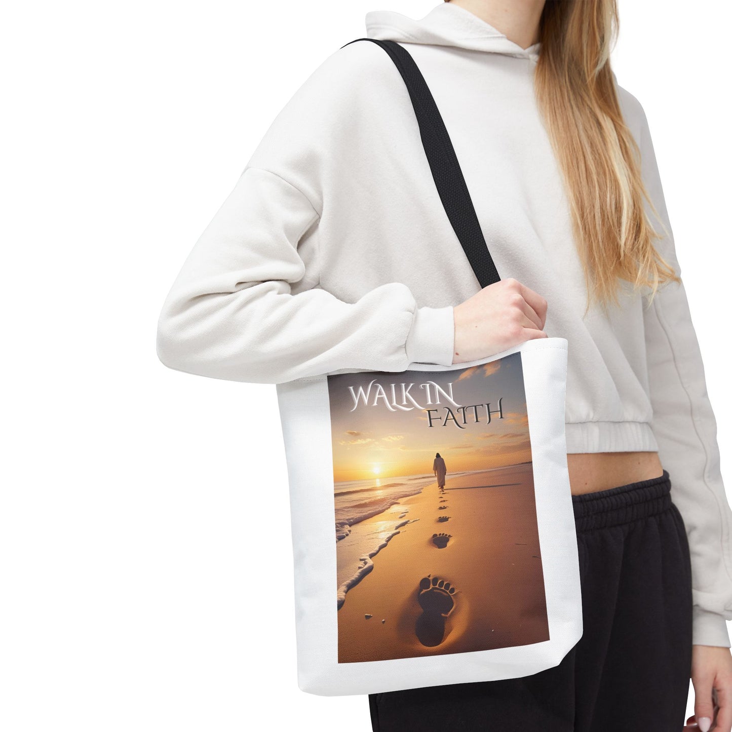 Inspirational Tote Bag with 'Walk in Faith' Design - Motivational Gift, Beach Bag, Travel Tote, Faith-Inspired Accessory, Spiritual Shopper
