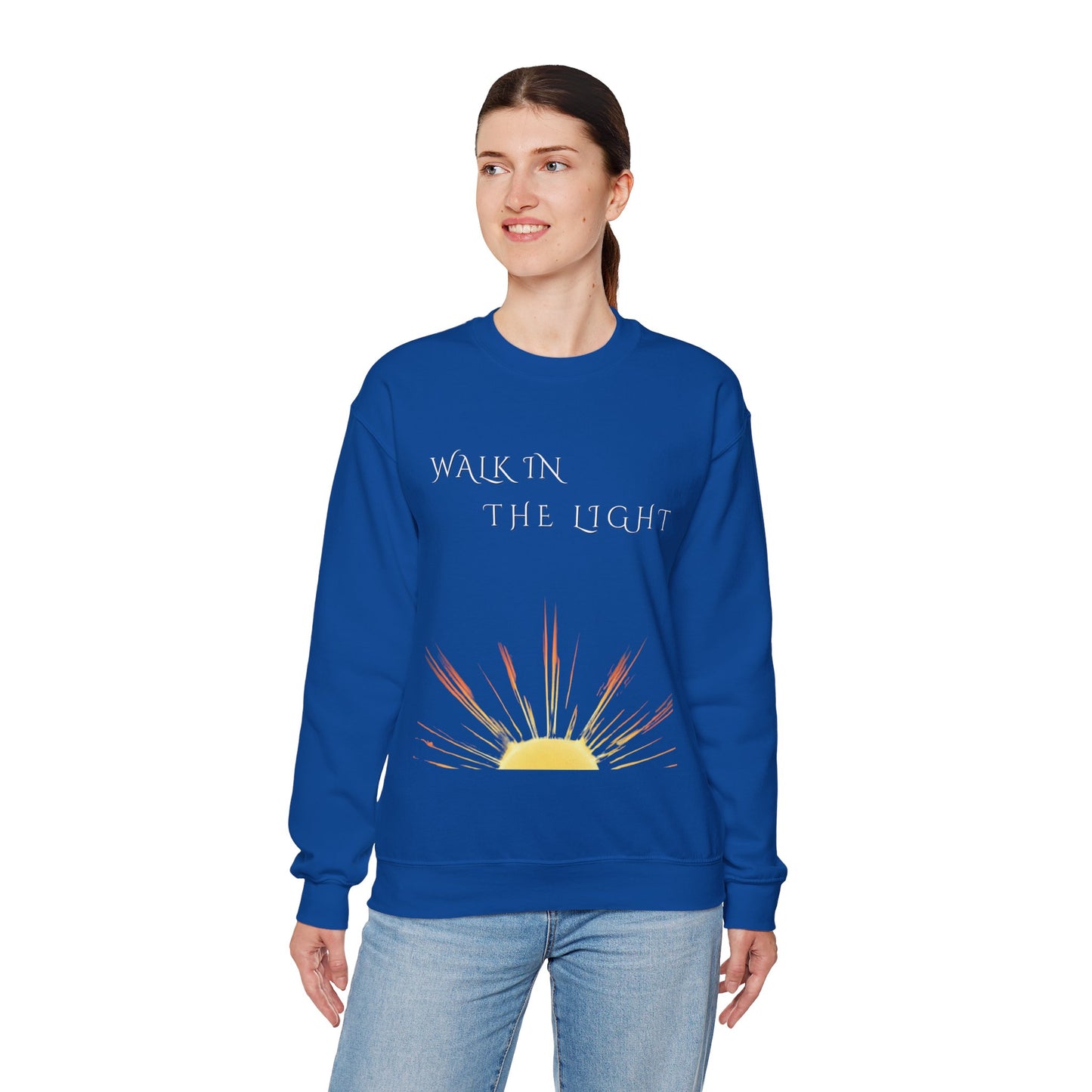 Inspirational Crewneck Sweatshirt | Walk in the Light | Cozy Unisex Sweatshirt for Self-Care, Gifts, Autumn, Empowerment, Casual Wear