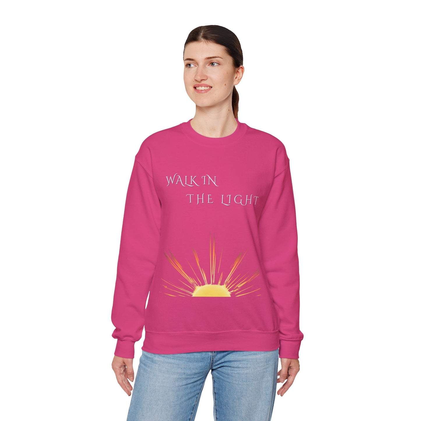 Inspirational Crewneck Sweatshirt | Walk in the Light | Cozy Unisex Sweatshirt for Self-Care, Gifts, Autumn, Empowerment, Casual Wear