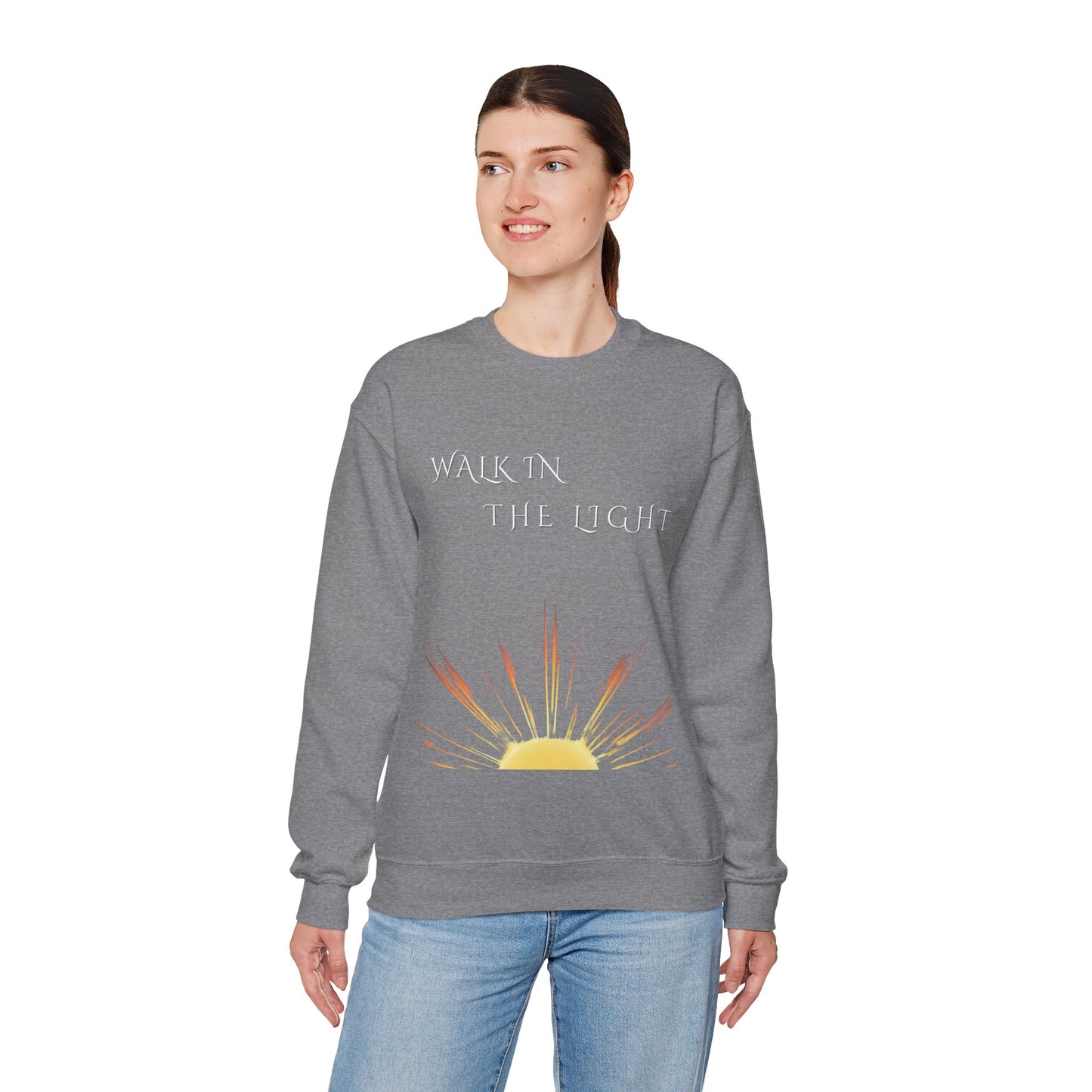 Inspirational Crewneck Sweatshirt | Walk in the Light | Cozy Unisex Sweatshirt for Self-Care, Gifts, Autumn, Empowerment, Casual Wear