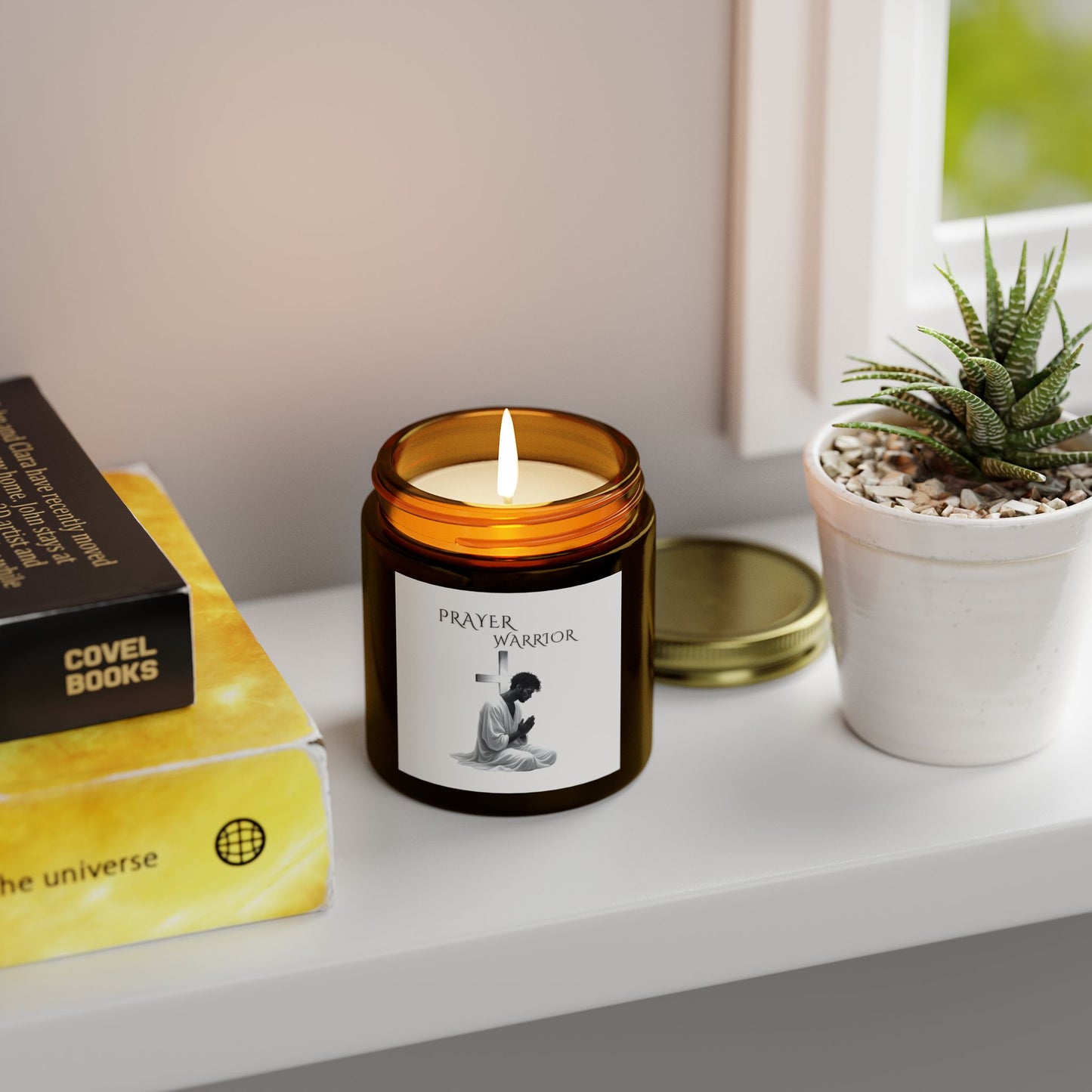 Prayer Warrior Scented Candle - Coconut Apricot Wax, Inspirational Gift, Home Fragrance, Meditation Decor, Spiritual Self-Care, Relaxation