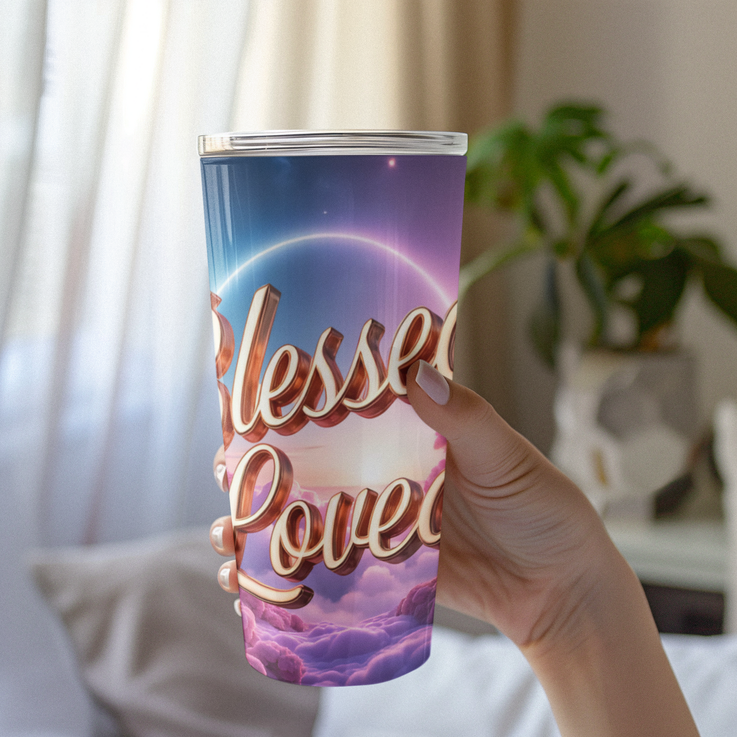 Blessed Loved Tumbler, 20oz Travel Mug, Couple Gift, Wedding Favor, Inspirational Drinkware, Love Quote Cup