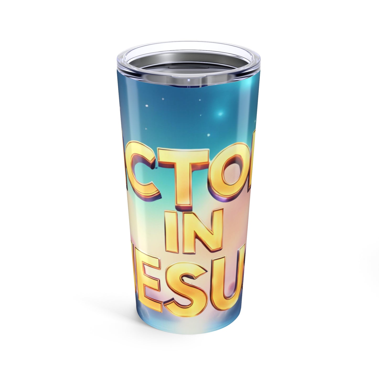 Inspirational Victory in Jesus Tumbler 20oz, Motivational Mug, Doctor Gift, Relaxing Drinkware, Perfect for Celebrations