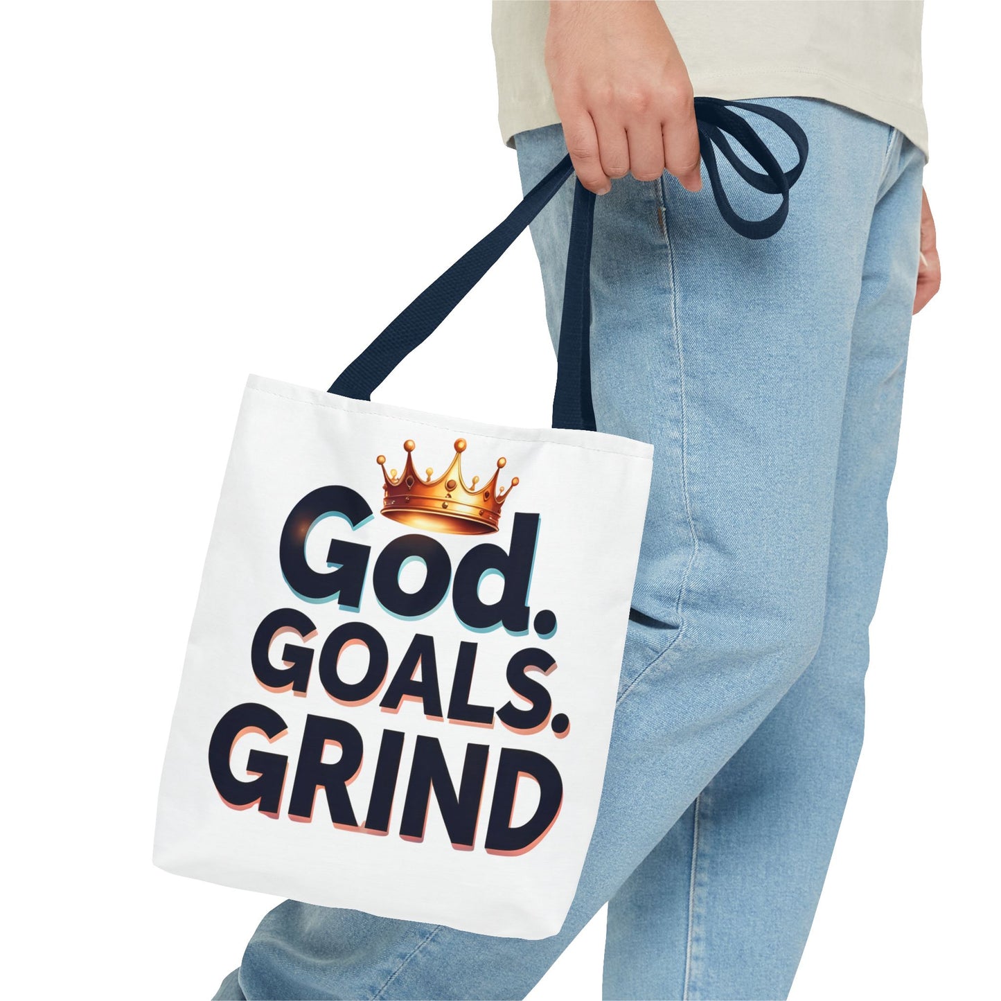 Motivational Tote Bag - God Goals Grind, Inspirational Gift, Gym Bag, Everyday Carry, Mindset Tote