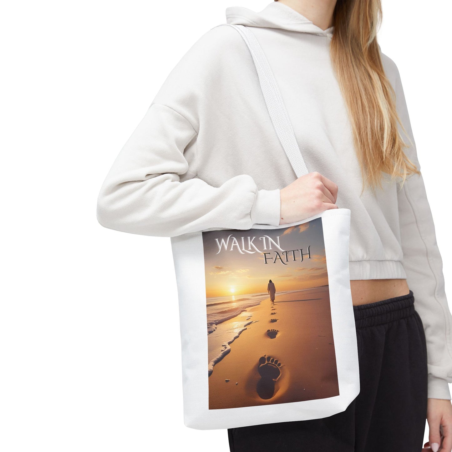 Inspirational Tote Bag with 'Walk in Faith' Design - Motivational Gift, Beach Bag, Travel Tote, Faith-Inspired Accessory, Spiritual Shopper