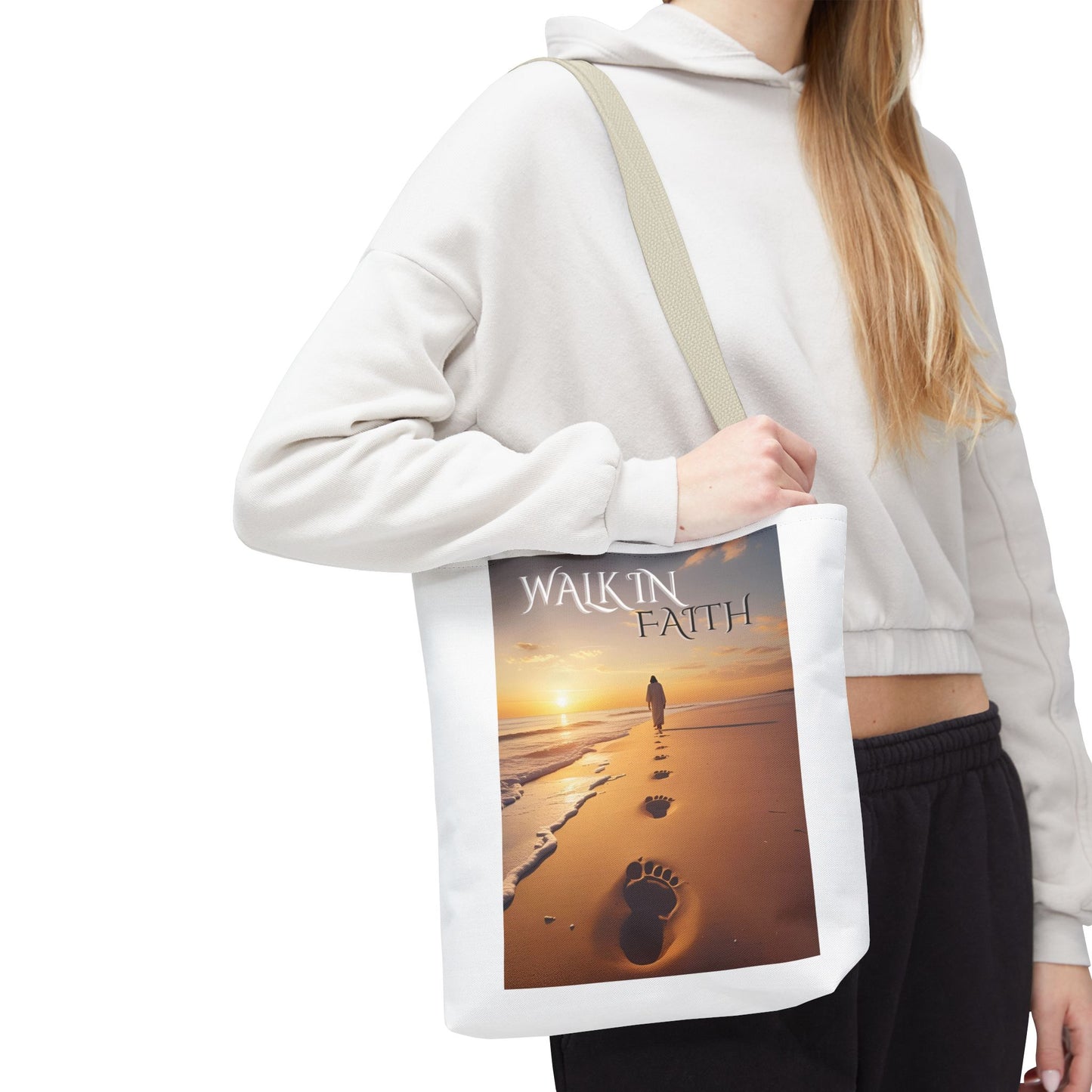 Inspirational Tote Bag with 'Walk in Faith' Design - Motivational Gift, Beach Bag, Travel Tote, Faith-Inspired Accessory, Spiritual Shopper