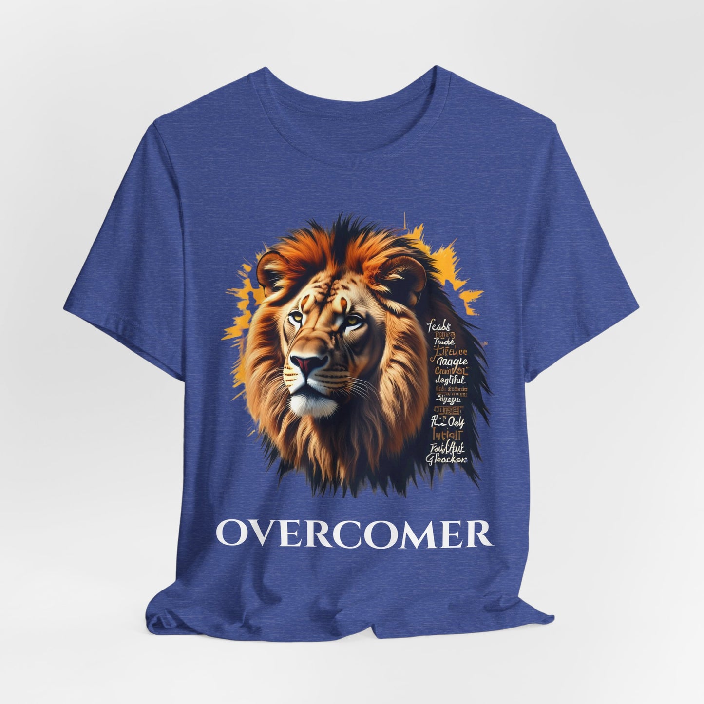 Inspirational Lion Graphic Tee, Faith-Based Shirt, Motivational Unisex Top, Perfect Gift for Lion Lovers, Overcomer Phrase Tee
