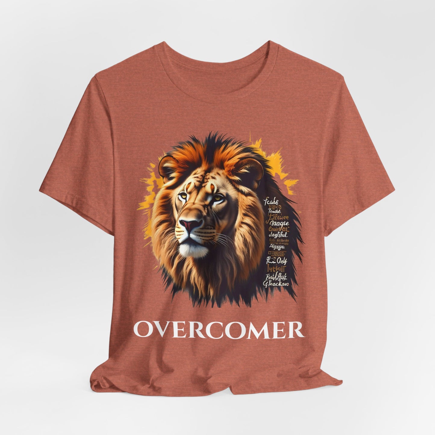 Inspirational Lion Graphic Tee, Faith-Based Shirt, Motivational Unisex Top, Perfect Gift for Lion Lovers, Overcomer Phrase Tee