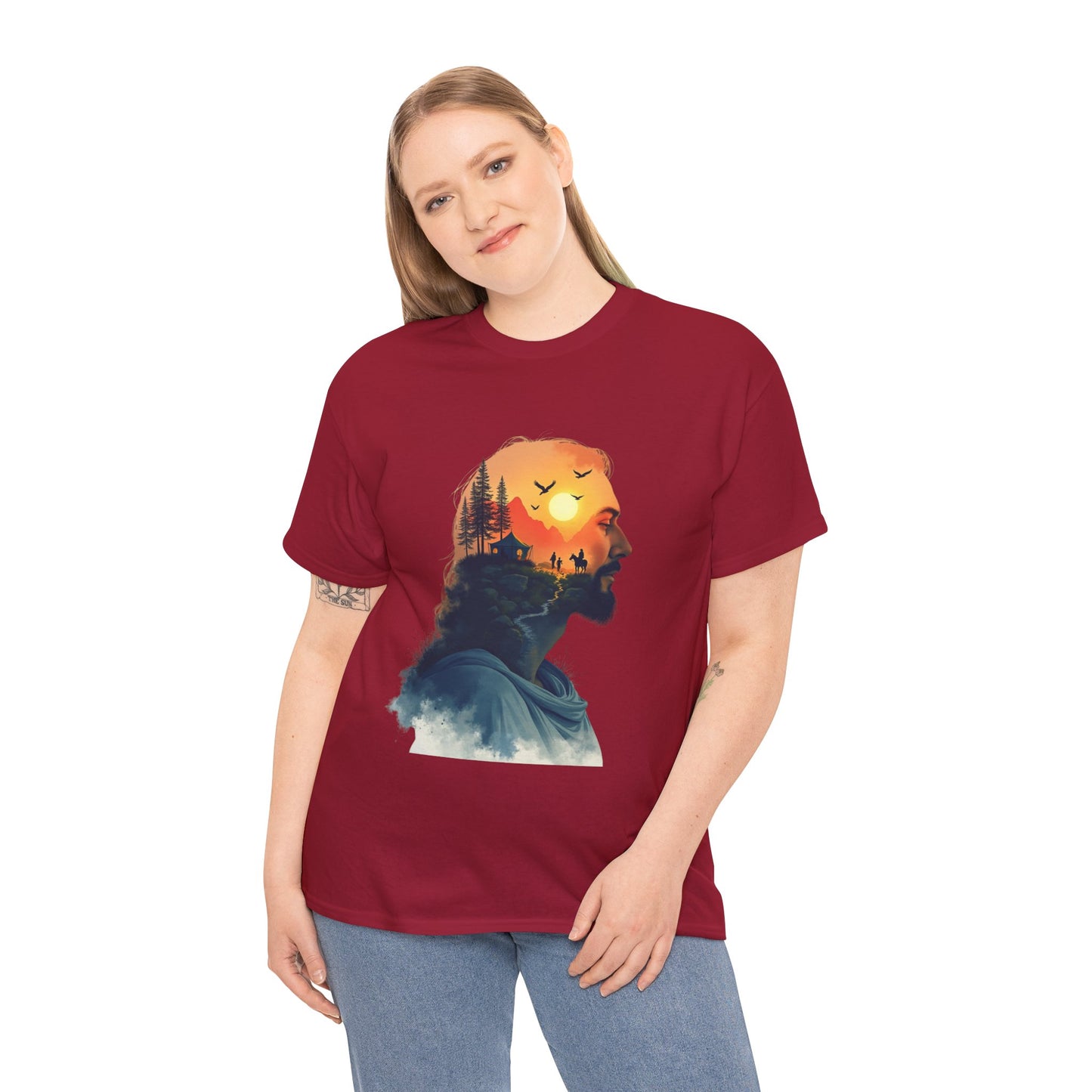 Jesus Sunset Silhouette Tee — Sunset Forest Profile Graphic Shirt