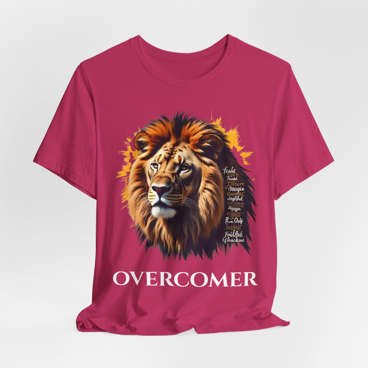Inspirational Lion Graphic Tee, Faith-Based Shirt, Motivational Unisex Top, Perfect Gift for Lion Lovers, Overcomer Phrase Tee