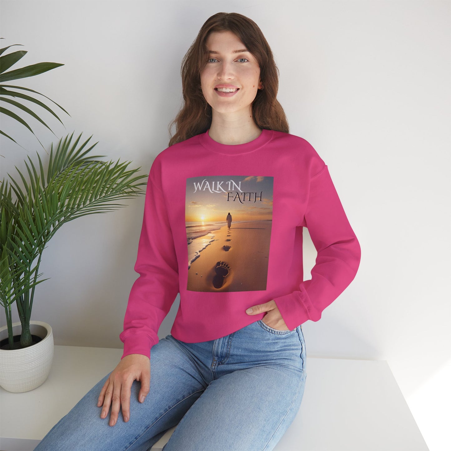 Inspirational Crewneck Sweatshirt | Walk in Faith | Cozy Unisex Apparel | Perfect Gift for Motivational Moments, Daily Wear, Praise, Comfort