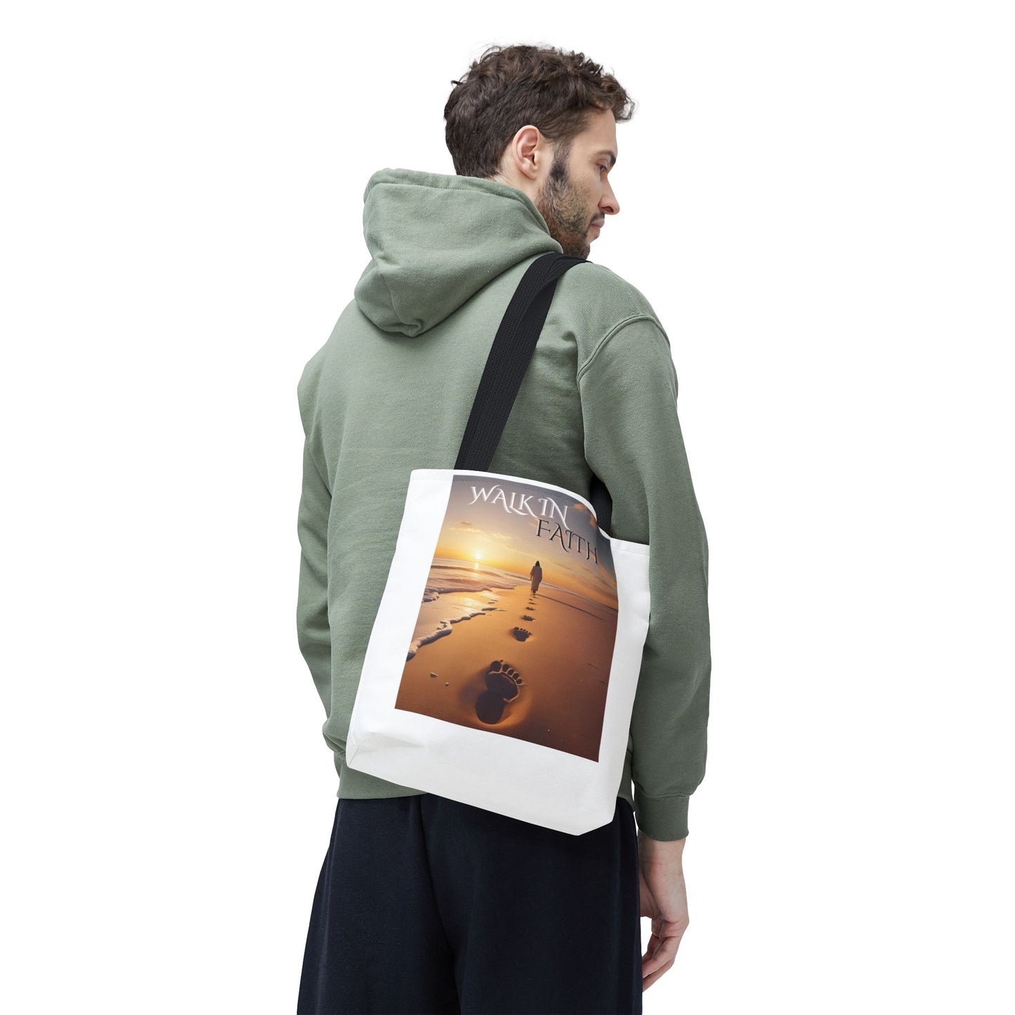 Inspirational Tote Bag with 'Walk in Faith' Design - Motivational Gift, Beach Bag, Travel Tote, Faith-Inspired Accessory, Spiritual Shopper