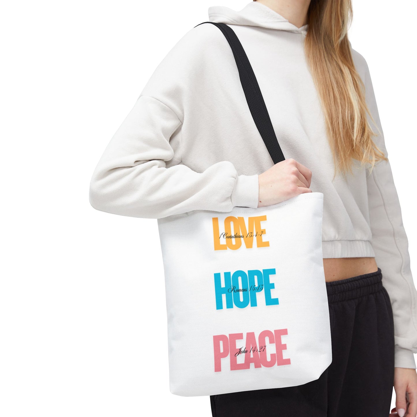 Inspirational Tote Bag - Love, Hope, Peace | Eco-Friendly Shopping, Gift for Friends, Summer Beach, Everyday Carry