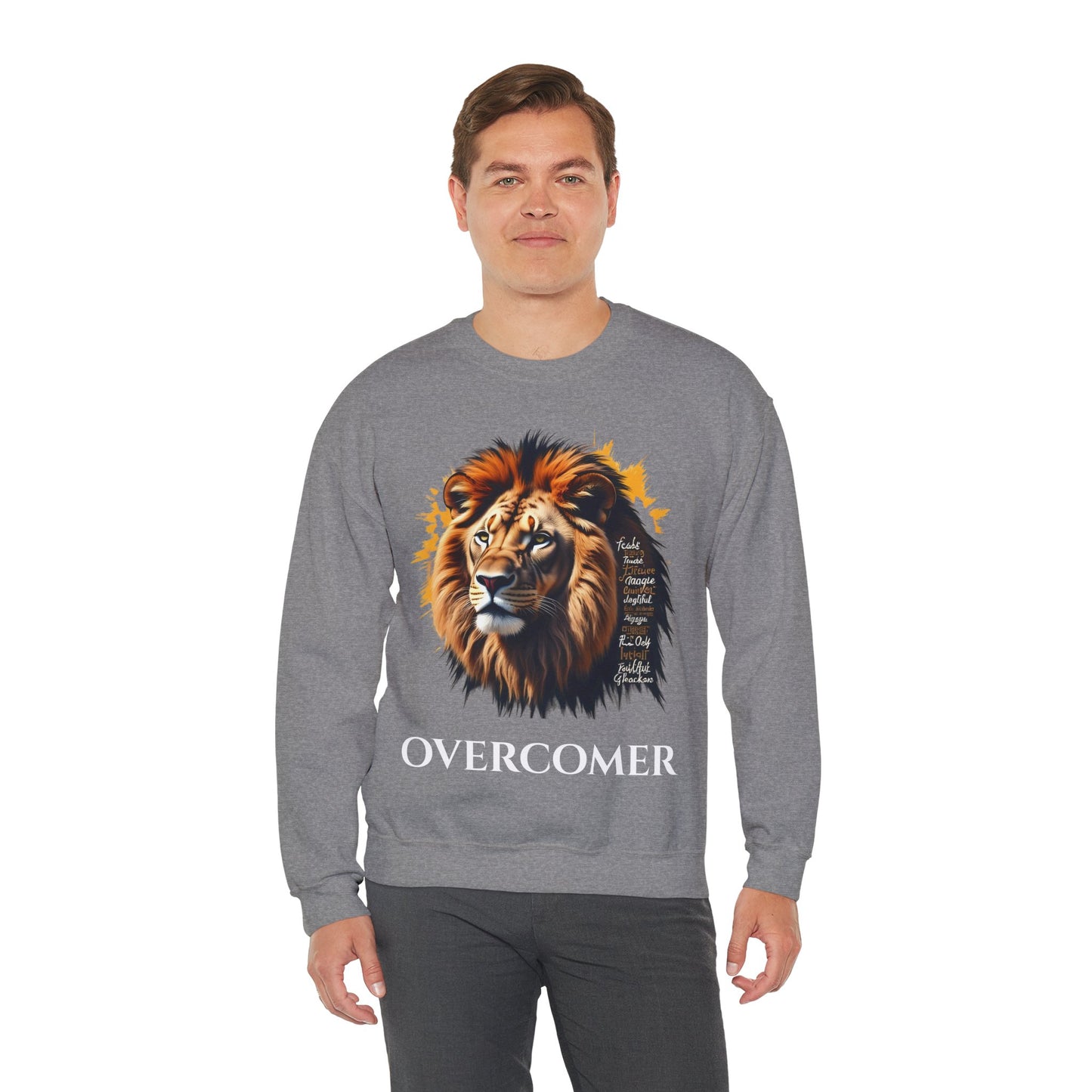 Lion Overcomer Sweatshirt - Inspirational Gift, Unisex Crewneck, Motivational Fashion, Casual Wear, Cozy Layering