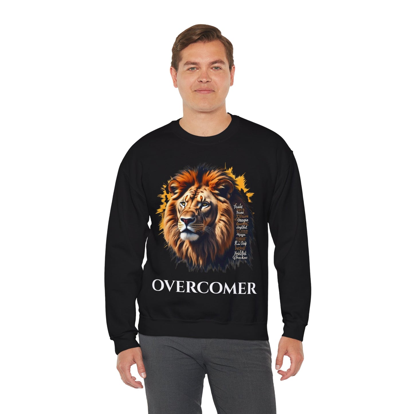 Lion Overcomer Sweatshirt - Inspirational Gift, Unisex Crewneck, Motivational Fashion, Casual Wear, Cozy Layering