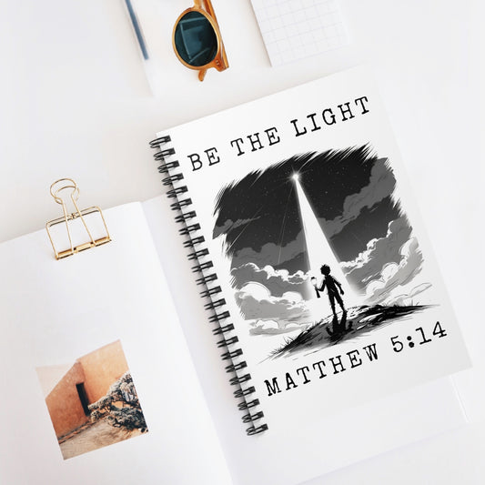 Inspirational Spiral Notebook - Be the Light, Journal for Reflection, Christian Gift, Motivational Quotes, Religious Writing