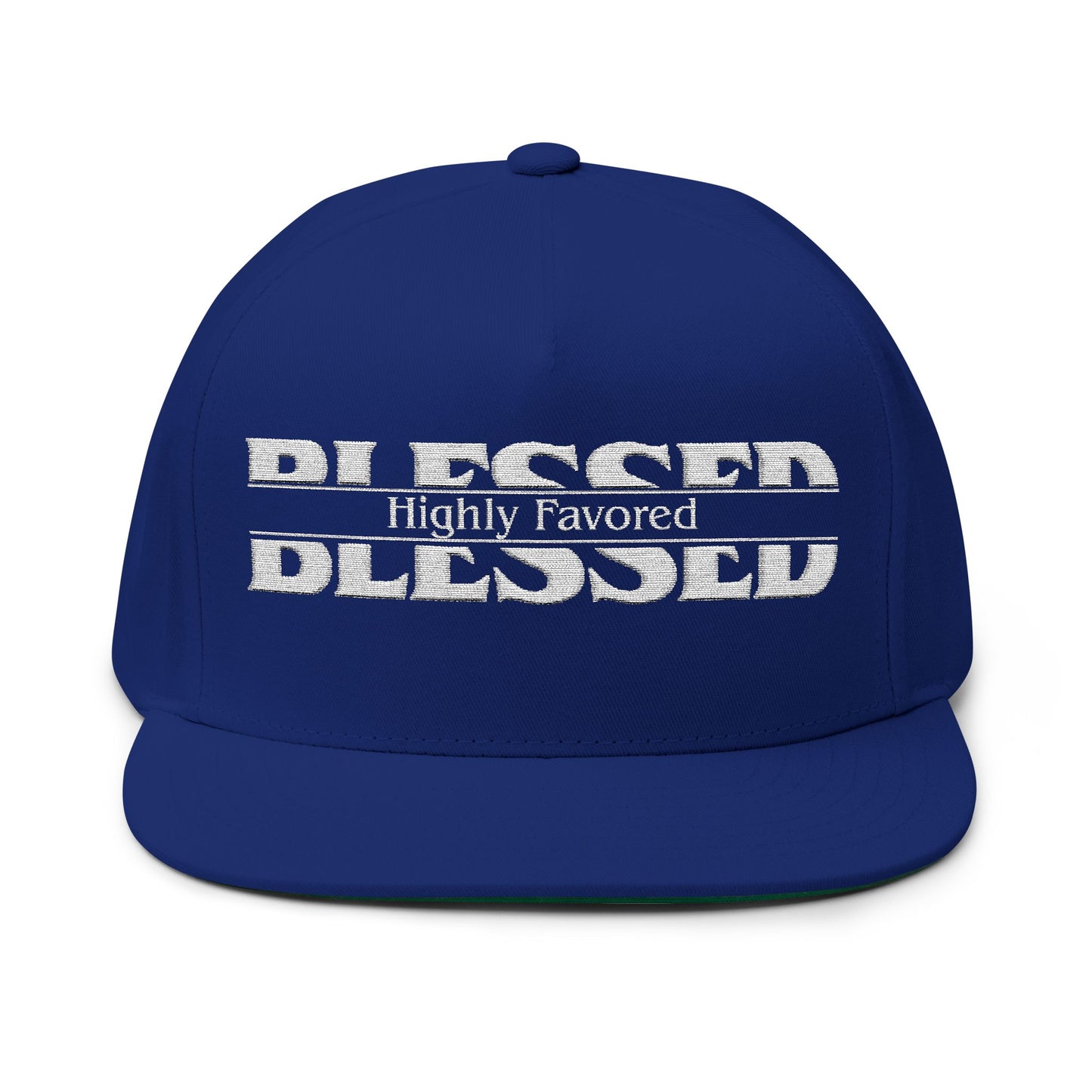 Blessed Flat Bill Cap — 'Highly Favored' Embroidered Snapback