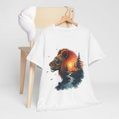 Lion Sunset Landscape T-Shirt — Wild Nature Graphic Tee