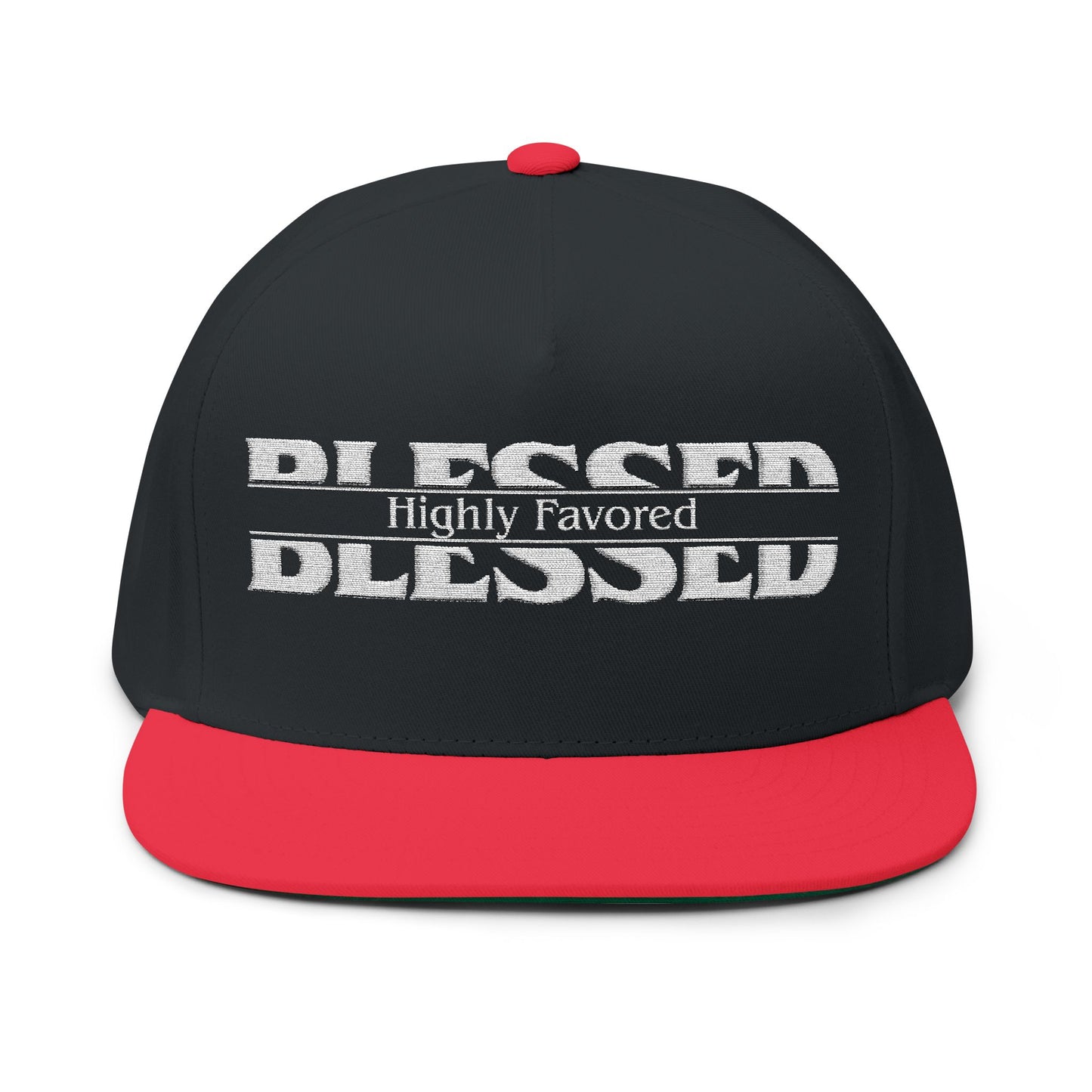Blessed Flat Bill Cap — 'Highly Favored' Embroidered Snapback