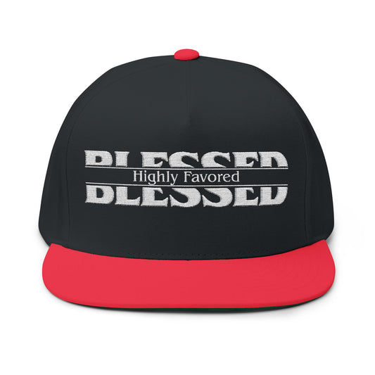 Blessed Flat Bill Cap — 'Highly Favored' Embroidered Snapback