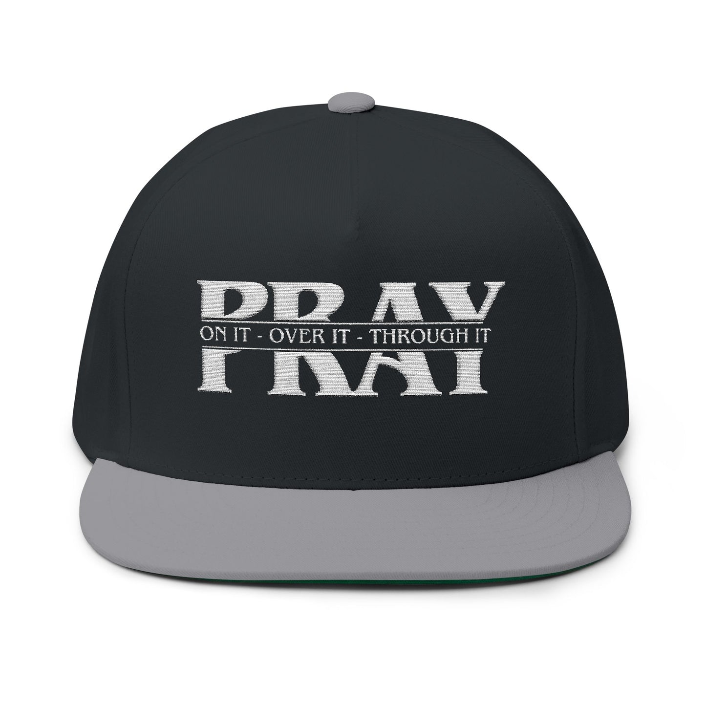 Embroidered Flat Bill Cap — Distressed Block Text Snapback