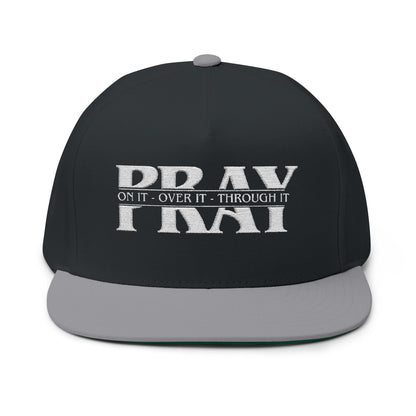 Embroidered Flat Bill Cap — Distressed Block Text Snapback