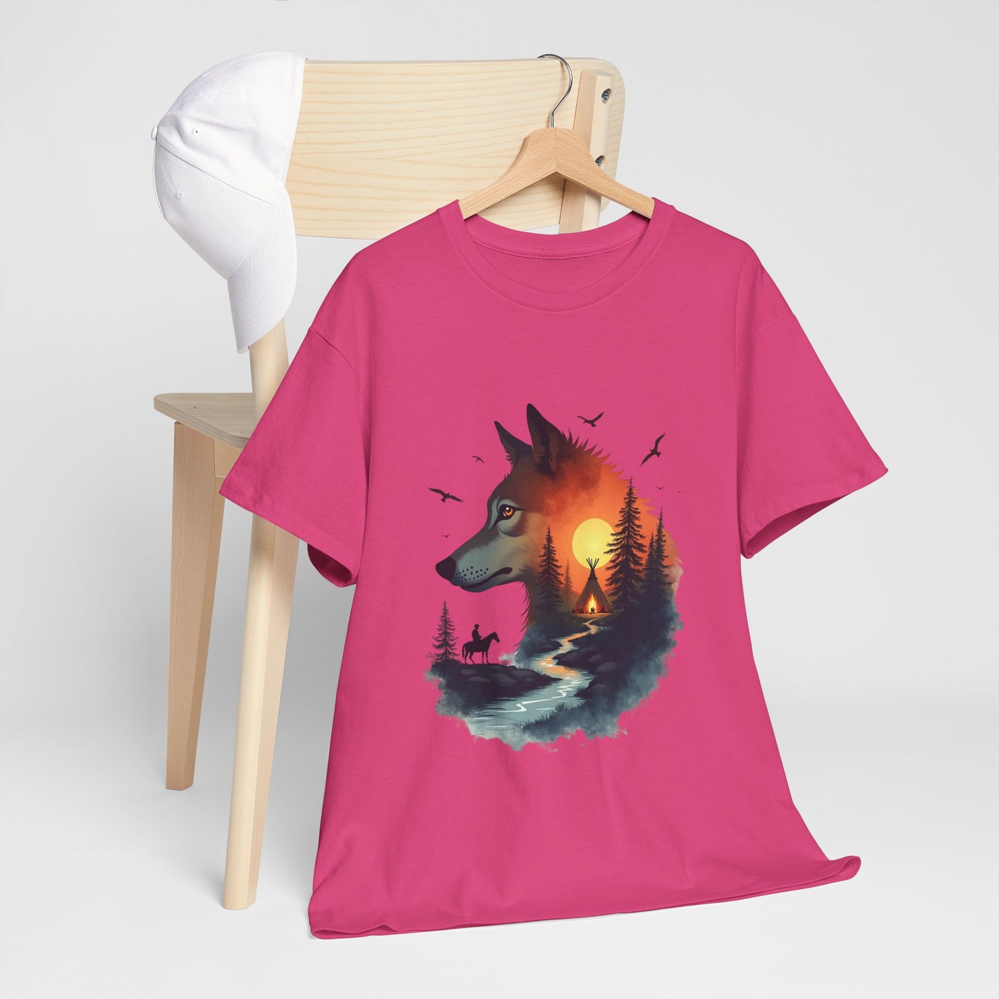 Wolf Sunset T-Shirt — Forest Silhouette Nature Graphic Tee
