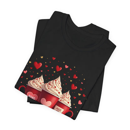 Valentine Hot Cocoa Tee — Cute Red Mugs & Hearts Coffee Shirt