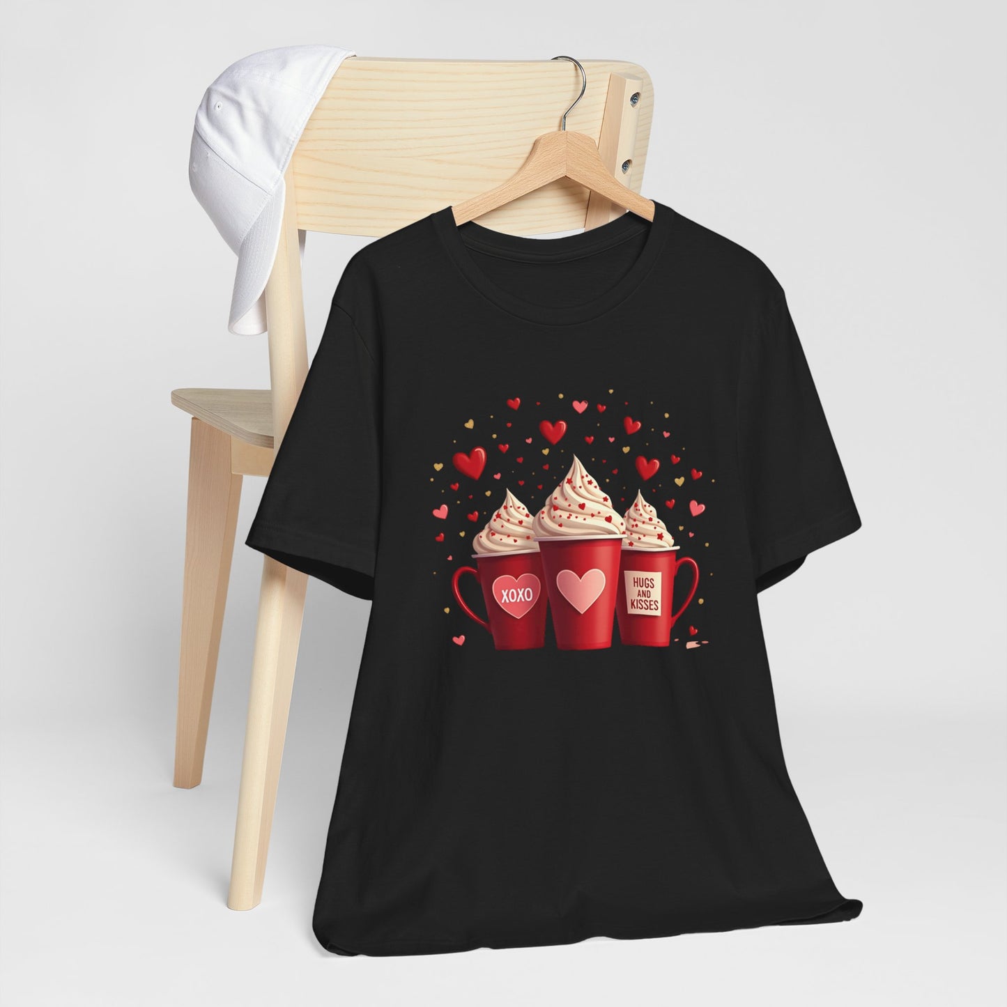 Valentine Hot Cocoa Tee — Cute Red Mugs & Hearts Coffee Shirt