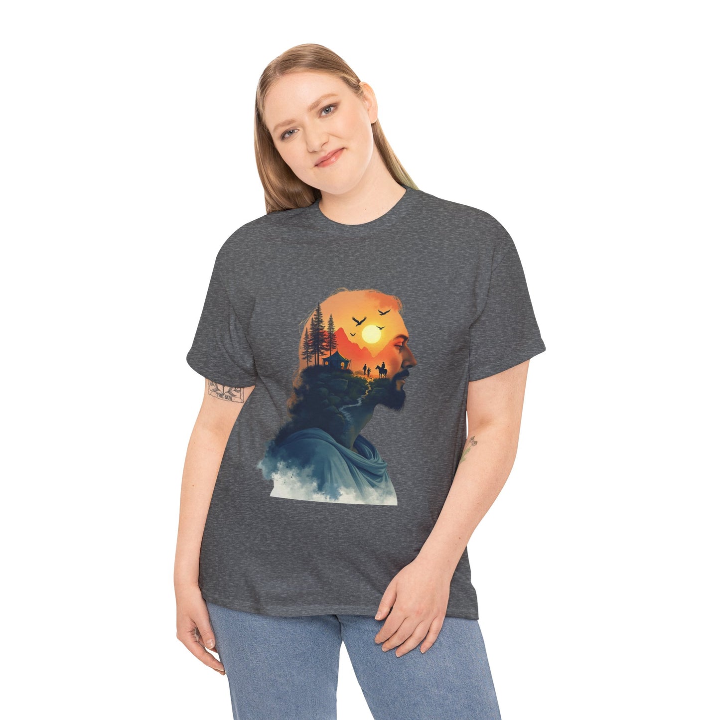 Jesus Sunset Silhouette Tee — Sunset Forest Profile Graphic Shirt