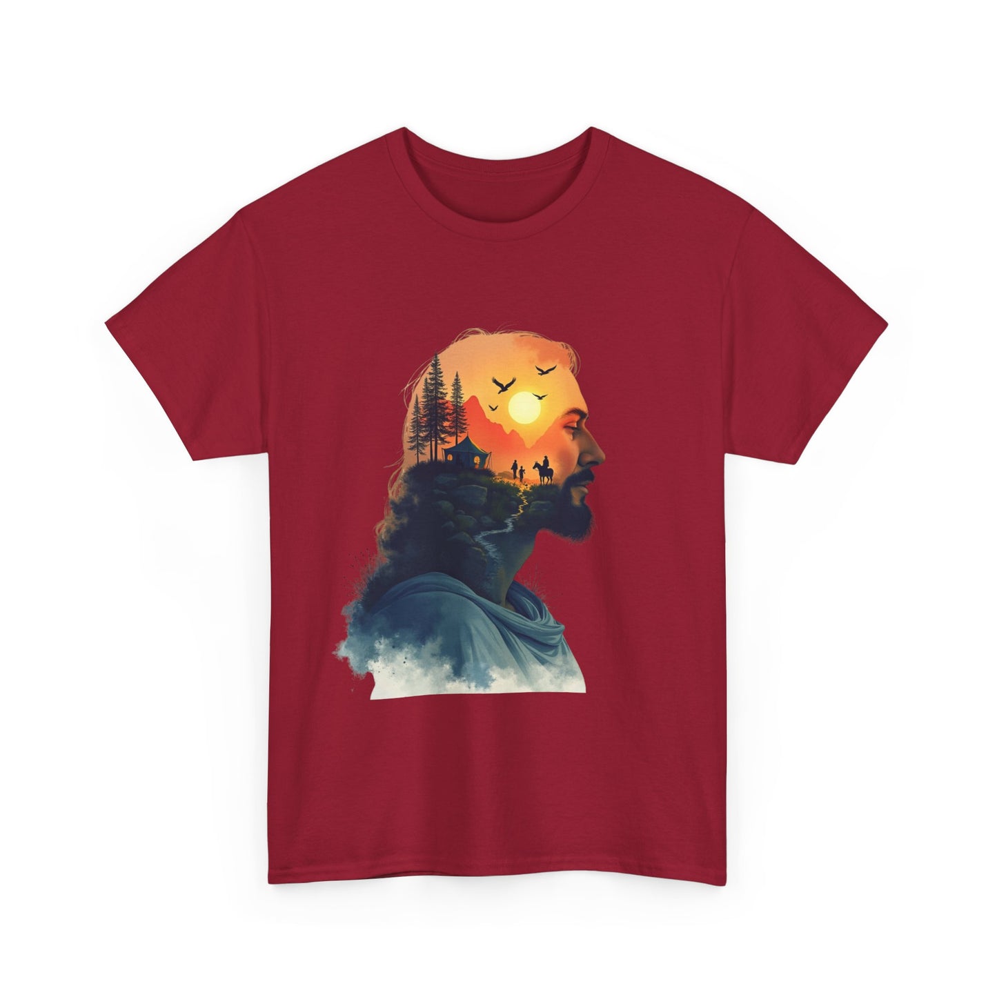 Jesus Sunset Silhouette Tee — Sunset Forest Profile Graphic Shirt