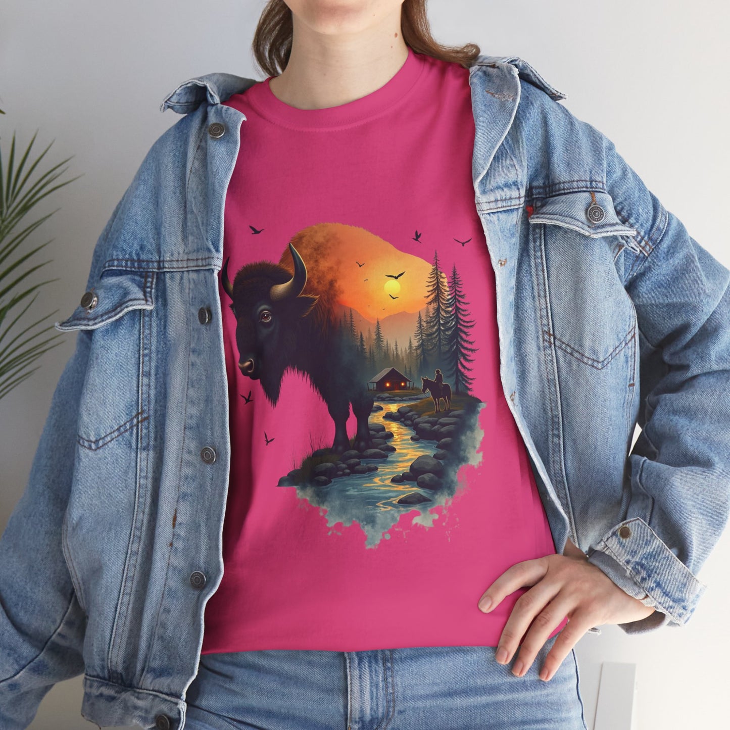 Bison Sunrise Graphic Tee — Nature Landscape Buffalo T-Shirt